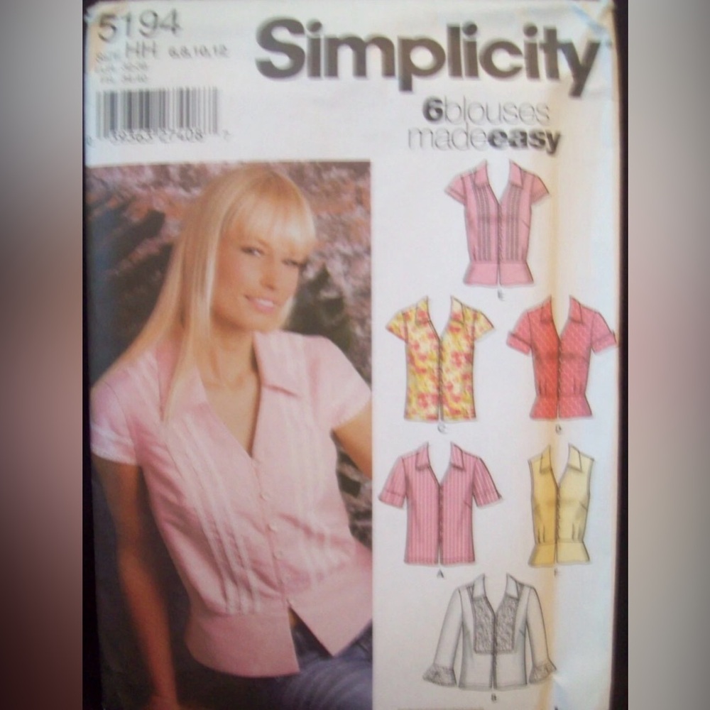 Simplicity Pattern 5194 
Blouse with Sleeve/Trim Variation Sizes 6-12 
Uncut NOS
